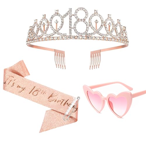 18. Geburtstag Mädchen, Rose Gold Party Deko, 18 Geburtstag Mädchen Geschenk, 2-Teiliges Set Mit Krone Und Brille, 18 Geburtstag Deko, Perfekt Für Geburtstagsfeiern Und Fotoshootings 18. Geburtstag Mädchen, Rose Gold Party Deko, 18 Geburtstag Mädchen Geschenk, 2-Teiliges Set Mit Krone Und Brille, 18 Geburtstag Deko, Perfekt Für Geburtstagsfeiern Und Fotoshootings von Scinzene