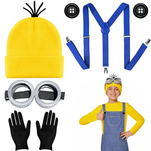 Scinzene Minion Kostüm Set für Erwachsene und Kinder, Gelbes Zubehör mit Brille, Mütze, Handschuhen, Hosenträgern und Knöpfen, Minion Kostüm für Halloween, Karneval und Cosplay Scinzene Minion Kostüm Set für Erwachsene und Kinder, Gelbes Zubehör mit Brille, Mütze, Handschuhen, Hosenträgern und Knöpfen, Minion Kostüm für Halloween, Karneval und Cosplay von Scinzene