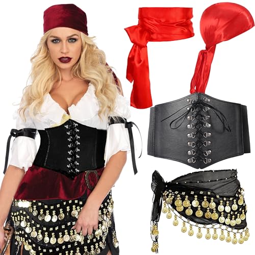 Piratenkostüm Damen, Piraten Kostüm Zubehör Set für Damen – Inklusive Piraten Stirnband, Taillengürtel und mehr für Karneval, Musik Festival und Party Outfits Piratenkostüm Damen, Piraten Kostüm Zubehör Set für Damen – Inklusive Piraten Stirnband, Taillengürtel und mehr für Karneval, Musik Festival und Party Outfits von Scinzene