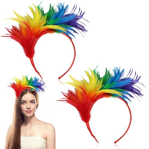 Scinzene 2 Stück Regenbogen Haarreif, Haarreif Karneval Feder Haarschmuck, Papagei Haarreif, Haarreif Für Halloween Fasching Karneval Cosplay Hochzeit Party, Karneval, Haarschmuck Federn von Scinzene