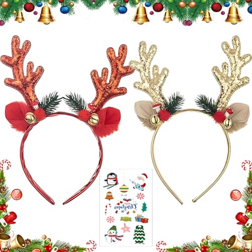 Scinzene 2 Stk Rentier Haarreif Mit Glitzer und Weihnachtsaufkleber - Weihnachtshaarschmuck von Scinzene