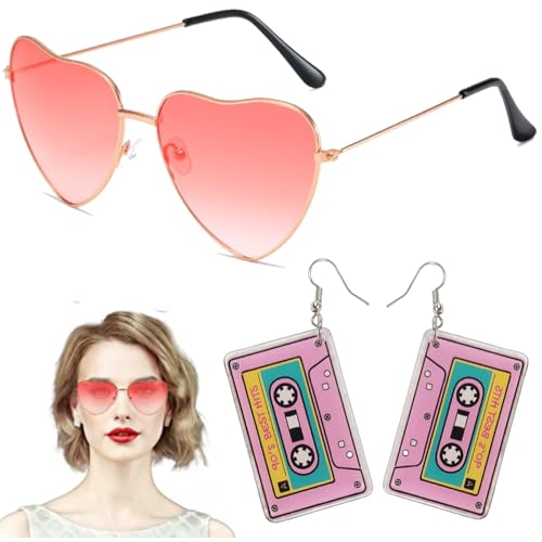 Scinzene 3PCS 90er Jahre Outfit Damen, Festival Outfit Damen, Herz Sonnenbrille, 2er Set mit Retro-Accessoires, Ideal für 80er 90er Jahre Mottoparty, Halloween und Faschingsfeiern von Scinzene