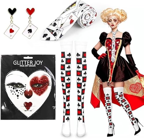 Scinzene Karneval Kostüm Damen, Poker Cards Tie, Earrings & Hold-Up Stockings, Queen of Hearts Design, Perfect for Casino Party, Fancy Dress & Themed Parties Herzen Kostüm für Karneval Scinzene Karneval Kostüm Damen, Poker Cards Tie, Earrings & Hold-Up Stockings, Queen of Hearts Design, Perfect for Casino Party, Fancy Dress & Themed Parties Herzen Kostüm für Karneval von Scinzene