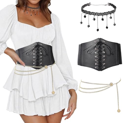 Scinzene Piratenkostüm Damen, 3-teiliges Set Medieval Piratenkostüm mit Korsett Damen, Taillenkette & Halskette, Perfekt für Karneval, Fasching & Cosplay Events Scinzene Piratenkostüm Damen, 3-teiliges Set Medieval Piratenkostüm mit Korsett Damen, Taillenkette & Halskette, Perfekt für Karneval, Fasching & Cosplay Events von Scinzene