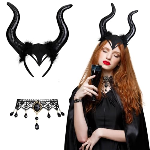 Scinzene Hörner Haarreif und Gothic Halskette, Halloween Kostüm Damen Teufelshörner – Teufelskostüm mit Hörnern, Dämonen Zubehör für Damen, Cosplay Kostüm für Halloween, Karneval Scinzene Hörner Haarreif und Gothic Halskette, Halloween Kostüm Damen Teufelshörner – Teufelskostüm mit Hörnern, Dämonen Zubehör für Damen, Cosplay Kostüm für Halloween, Karneval von Scinzene