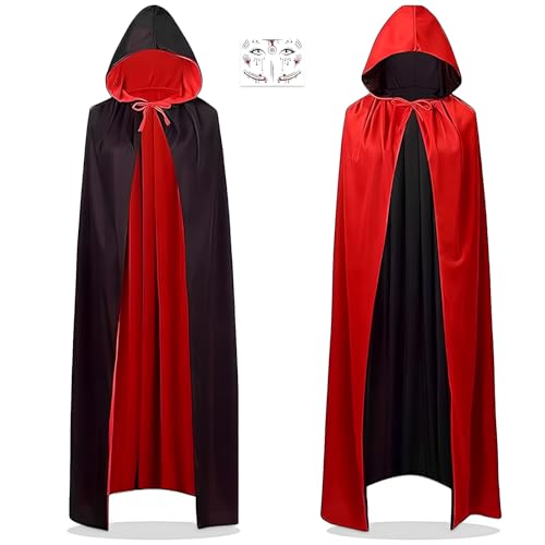 Scinzene Halloween Vampir Kostüm Set, Vampir Umhang 170cm, Vampir Kostüm Damen Mit 1 Tattoo Teufel, Halloween Kostüm, Schwarz Rot Doppelseitig Umhang, Teufel Kostüm, Karneval Kostüm Damen Scinzene Halloween Vampir Kostüm Set, Vampir Umhang 170cm, Vampir Kostüm Damen Mit 1 Tattoo Teufel, Halloween Kostüm, Schwarz Rot Doppelseitig Umhang, Teufel Kostüm, Karneval Kostüm Damen von Scinzene