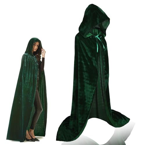 Scinzene Hexenkostüm Damen Umhang mit Kapuze, Samt Cape für Halloween und Karneval, Vampir Kostüm, Elfen Waldfee Stil, Grün, XL Scinzene Hexenkostüm Damen Umhang mit Kapuze, Samt Cape für Halloween und Karneval, Vampir Kostüm, Elfen Waldfee Stil, Grün, XL von Scinzene