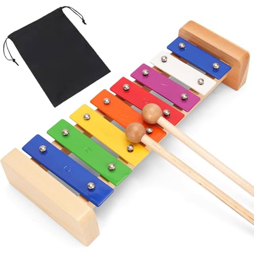 Xylophon Glockenspiel Aus Holz, Buntes Musikinstrument Für Erwachsene Und Kinder, Inklusive 2 Schlägel, Geeignet Die Oben Genannten Xylophon Kinder 1 Jahr, 8 Töne Für Kreativen Musikspaß von Scinzene