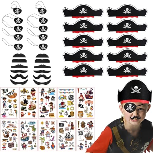 Scinzene 42 Piraten Deko Kindergeburtstag Set, 10 Piratenhut Kinder, 10 Augenklappe, 10 Piraten Tattoos und 12 Piratenbärte - Perfekte Deko für Piratenparty, Piratengeburtstag, Halloween und Karneval Scinzene 42 Piraten Deko Kindergeburtstag Set, 10 Piratenhut Kinder, 10 Augenklappe, 10 Piraten Tattoos und 12 Piratenbärte - Perfekte Deko für Piratenparty, Piratengeburtstag, Halloween und Karneval von Scinzene