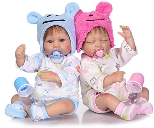 Scnbom 22inch 55cm Reborn Babys Zwillinge silikon mädchen + Junge lebensechte babypuppe wie echte Puppen Toddler schlafend günstig von Scnbom
