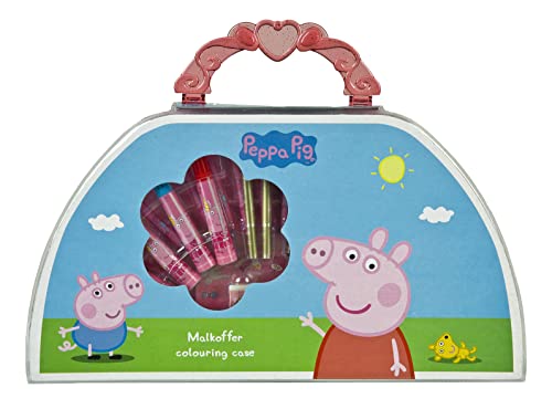 Peppa Pig Malkoffer mit Wachsmalkreiden, Fasermalern, Wasserfarben, Buntstiften und viel Zubehör, 51 teilig, Set von Scooli