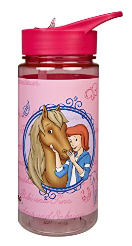 Scooli Trinkflasche Bibi und Tina - Trinkflasche für Kinder mit Motiv - Wasserflasche aus Kunststoff BPA frei - ca. 500ml Fassungsvermögen - integrierter Strohhalm - ideal für Kindergarten und Schule von Scooli