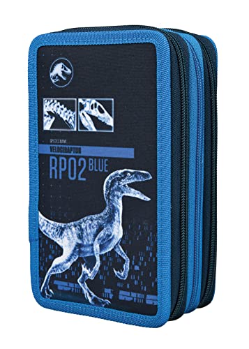Scooli Jurassic World Tripledecker - gefülltes Federmäppchen mit Eberhard Faber Stiften - stylische Federmappe mit Motiv - Schlamperbox für Buntstifte und Bleistifte - ideal für den Schuleinsatz von Scooli
