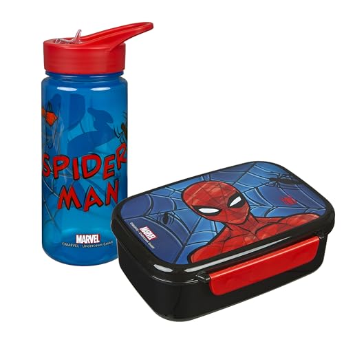 Scooli - Spider Man Kindergeschirr Geschenkset - Set bestehend aus Brotdose und Trinkflasche - ideal für Schule oder Kindergarten – ab 4 Jahren – aus Kunststoff – BPA frei von Scooli