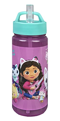 Scooli Trinkflasche Gabby's Dollhouse - Trinkflasche für Kinder mit Motiv - Wasserflasche aus Kunststoff BPA frei - ca. 500ml Fassungsvermögen - integrierter Strohhalm - ideal für die Schule von Scooli