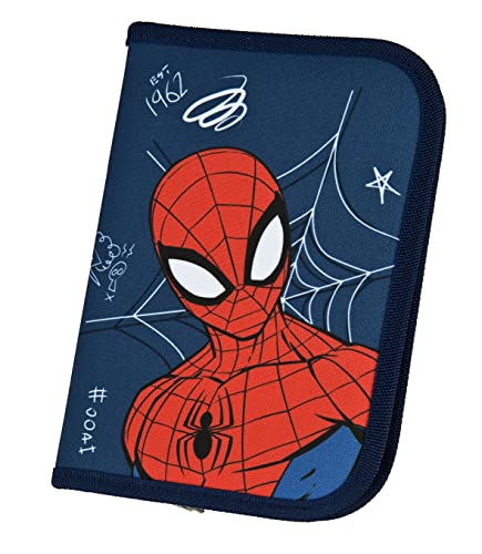 Spider Man Avengers Marvel Superhelden Federmäppchen gefüllt für Jungen, Mädchen │ Federmappe Schüleretui mit 14 Buntstifte, Bleistifte und Zubehör │ Geschenk zur Einschulung von Scooli