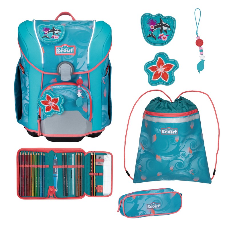 Scout Schulranzen Set Micro Exklusiv Safety Light Aloha 4-tlg. von Scout