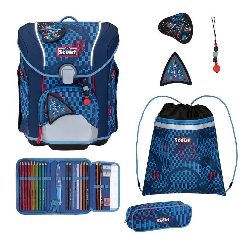 Scout Schulranzen Set Micro Exklusiv Safety Light Space Explorer 4-tlg. von Scout