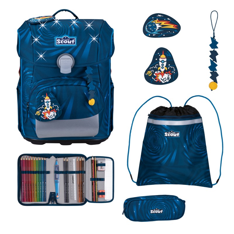 Scout Schulranzen Set Neo Exklusiv LED Rocket Rider 4-tlg. von Scout