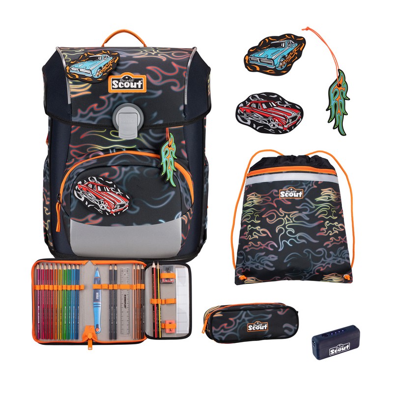 Scout Schulranzen Set Neo Exklusiv Safety Light Light Flames 5-tlg. von Scout