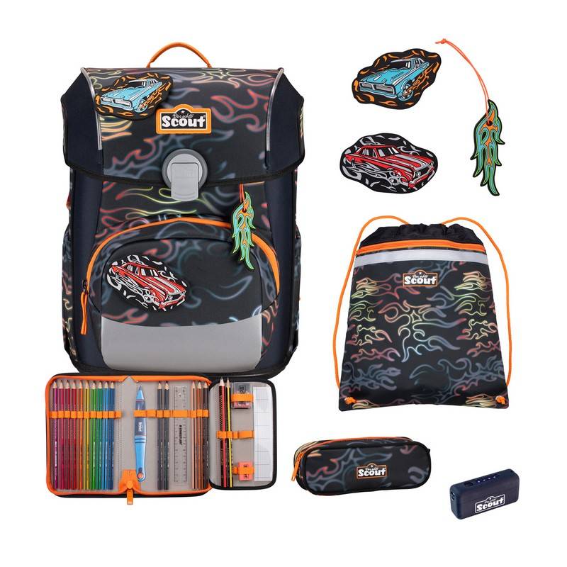 Scout Schulranzen Set Neo Exklusiv Safety Light Light Flames 5-tlg. von Scout