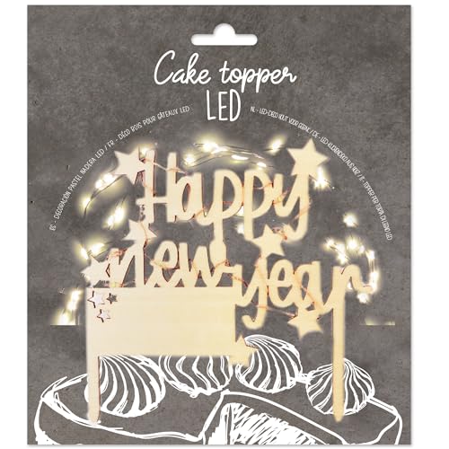 Scrapcooking 4985 LED-Kuchentopper Happy New Year – beleuchtete Dekoration für Neujahr, aus Holz, für Kuchen, Kuchen, Gebäck, Kuchen & Desserts – Ornament Einhorn, Zubehör für Partys von ScrapCooking