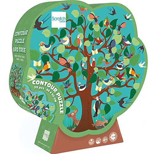 Konturpuzzle für Kinder, Shape Puzzle Vogelbaum, 58 Teile von Scratch Europe