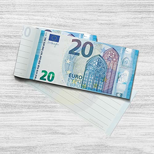 Scratch Cash Block 20 € Euro - 50 Banknoten zum Schreiben, Gutscheingeld, Blocknoten, Rabattgutscheine, Gadget (um 125% erhöhte Größe im Vergleich zu den realen Größen) von Scratch Lover