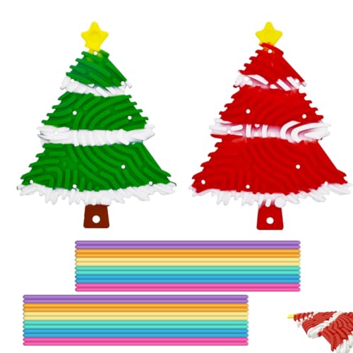 Weihnachten Sensorik Activity Board Spiel, 2PCS Silikon Weihnachtsbaum, Sensorisches Play Spielzeug für Autismus ADHD Kinder ab 2 Jahr, mit Reisetasche & 24 Schnüren von Scribbelfein