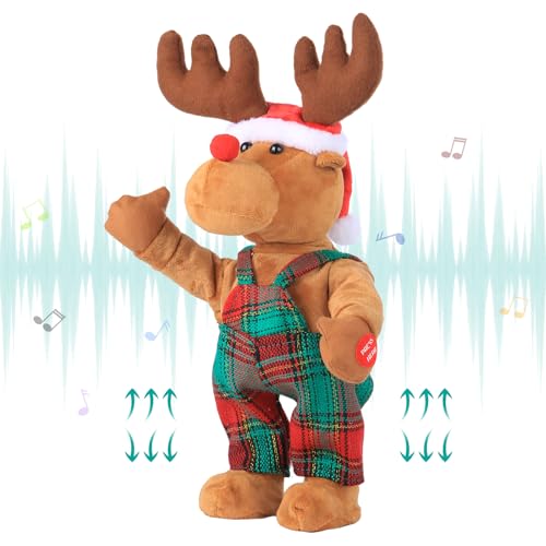 SdeNow Tanzender Singender Rudolph Red Nose Rentier Spielzeug - Tweaking Santa Claus Animated Musical Plush Doll von SdeNow