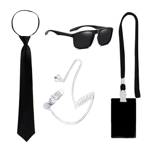 Sdhgerh 4 Stück Men in Black Kostüm Set Agent Security Kostüm Zubehör mit Sonnenbrille Krawatte Kartenhalter Kopfhörer Rohr für Männer Frauen Cosplay Sdhgerh 4 Stück Men in Black Kostüm Set Agent Security Kostüm Zubehör mit Sonnenbrille Krawatte Kartenhalter Kopfhörer Rohr für Männer Frauen Cosplay von Sdhgerh