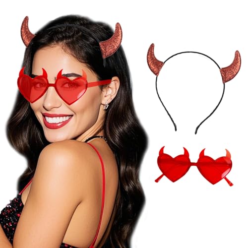 Sdhgerh Teufelshörner & Sonnenbrille Mardi Gras Set Rot Dämon Hörner Ohren Stirnband Kopfschmuck Herz Brille für Bühne Performance Cosplay Geburtstagsparty Sdhgerh Teufelshörner & Sonnenbrille Mardi Gras Set Rot Dämon Hörner Ohren Stirnband Kopfschmuck Herz Brille für Bühne Performance Cosplay Geburtstagsparty von Sdhgerh