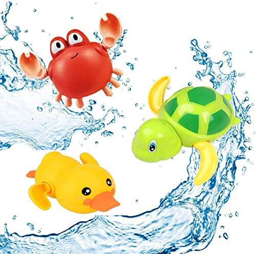 3 Pack Badespielzeug Baby,Baby Wasserspielzeug Kinder Bandewannen Baby Bade Bad Schwimmen Badewanne Pool Spielzeug Uhrwerk Schildkröte Schwimmbad Spielzeug Für Kleinkinder Jungen Mädchen von SeWooo