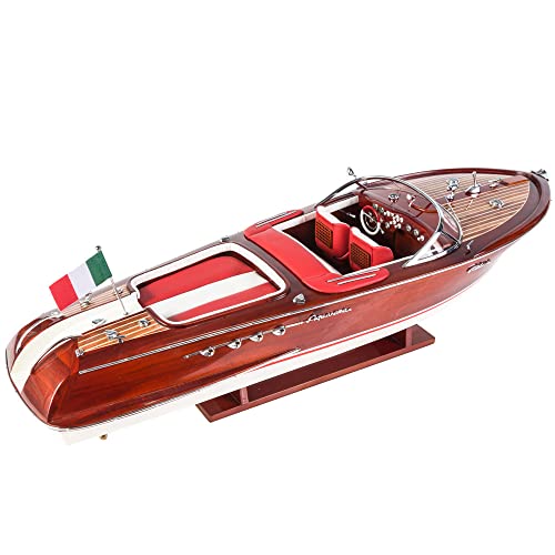 Seacraft Gallery Riva Aquarama Modellboot Dekor 68,6 cm (rot/weiße Ledersitze) - komplett montiertes Holzmodellschiff - Holzspielzeug Boot Dekor - Riva Boot Modelldisplay - Holzdekor Speedboot Modell von Seacraft Gallery