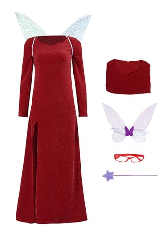 Seaehey Damen-Kostüm für Patentante, rotes Paillettenkleid, Flügel, Zauberstab, Brille, Outfit, Film, Shrek, Cosplay für Erwachsene, Rot, Größe M Seaehey Damen-Kostüm für Patentante, rotes Paillettenkleid, Flügel, Zauberstab, Brille, Outfit, Film, Shrek, Cosplay für Erwachsene, Rot, Größe M von Seaehey