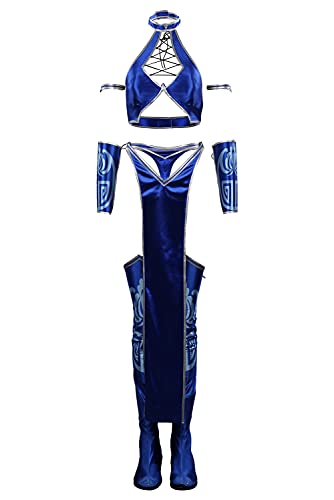 Seaehey Kitana Cosplay Kostüm Blau Set Mileena Kombat Anzug für Halloween Karneval Cosplay Battle Fighter Kostüm Damen von Seaehey