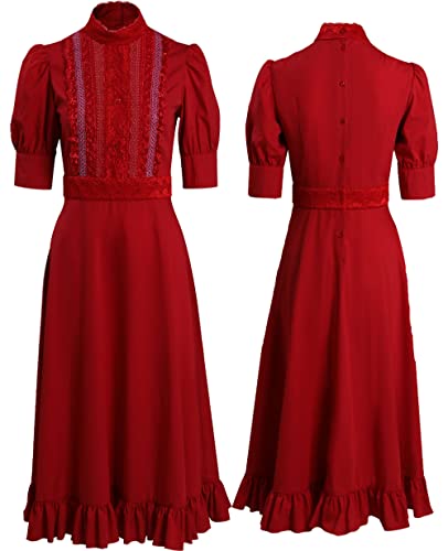 Seaehey Perle Cosplay Kostüm Perle Horror Film 2022 Film Perle Rot Kleid Rot Flapper Kostüm Viktorianisch Halloween Karneval Anzug Cosplay Kostüm von Seaehey