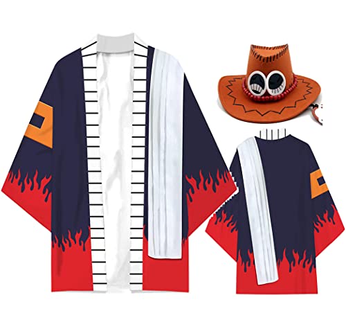 Seaehey Portgas D Ace Cosplay Kostüm Hut 2-Piece Set One Piece Cosplay Ace Kimono Sommer Uniform Outfit Halloween Karneval Komplettes Set von Seaehey