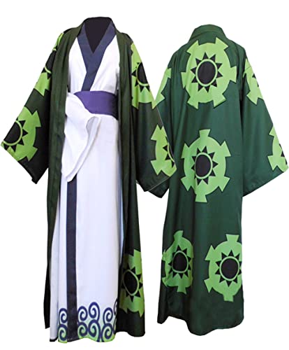Seaehey Roronoa Cosplay Zoro Kostüm Anime Kimono Zoro Kostüm Umhang Umhang Jacke Robe Verkleidung Einteiler Piraten Kostüm Full Set Nami Halloween Karneval Anzüge von Seaehey