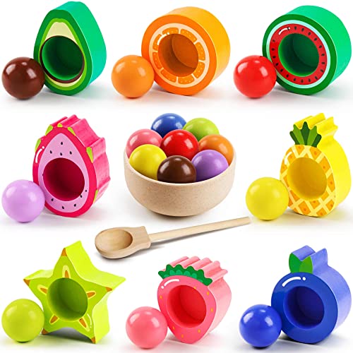 Seagoal Montessori Spielzeug ab 1 Jahr | Baby Motorikspielzeug Obst Holzspielzeug | Kinder Lernspielzeug Geschenk für Baby Mädchen Jungen 2 3 4 Jahre von Seagoal