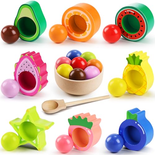 Seagoal Montessori Spielzeug ab 1 Jahr, Baby Motorikspielzeug Obst Holzspielzeug, Kinder Lernspielzeug Geschenk für Baby Mädchen Jungen 2 3 4 Jahre von Seagoal