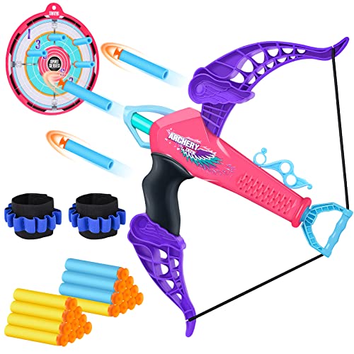 Sealilac Pfeil und Bogen Kinder, Bogenschießen Kinder Spielzeug Set mit 25 Saugnapf-Schaumstoffpfeilen und Zielscheiben, Weihnachts- und Geburtstagsgeschenke für Jungen und Mädchen (Violett) von Sealilac