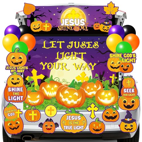 Halloween Kofferraum oder Leckerli Auto Dekorationen Kit Christian Religiöse Jesus Kürbis Auto Kirche Kofferraum oder Leckerli Dekorationen für SUV Religiös für Outdoor Halloween Party Supplies Auto von Sealmic