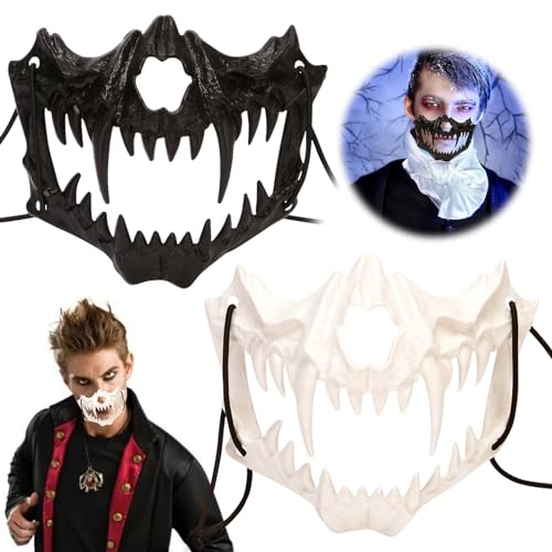 2 Stück Halloween Masken, Cosplay Masken Augenmaske, Halloween Gesicht Maske Gruselige Monster Maske, Halbmasken mit Elastischen Seil, Schwarz Weiß Skelett Maske für Halloween Cosplay Party Maskerade von Seasboes
