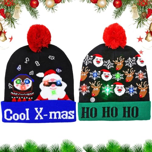2 Stück Weihnachtsmützen Plüsch,Weihnachtsmütze Kinder,Leuchtend Weihnachtsmützen,LED-Weihnachtsmütze,Weihnachtsmützen Einheitsgröße für Erwachsene und Kinder, Strickmütze Geschenke für Weihnachts 2 Stück Weihnachtsmützen Plüsch,Weihnachtsmütze Kinder,Leuchtend Weihnachtsmützen,LED-Weihnachtsmütze,Weihnachtsmützen Einheitsgröße für Erwachsene und Kinder, Strickmütze Geschenke für Weihnachts von Seasboes