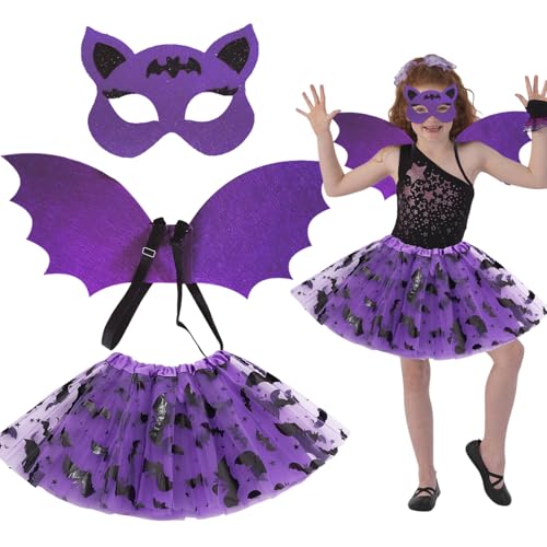 3 Stück Fledermaus Kostüm Mädchen, Fledermaus Kostüm Kinder Set, Halloween Kostüm Kinder mit Flügel, Kinder Fledermaus Kostüm für Halloween, Karneval, Cosplay Themenpartys 3 Stück Fledermaus Kostüm Mädchen, Fledermaus Kostüm Kinder Set, Halloween Kostüm Kinder mit Flügel, Kinder Fledermaus Kostüm für Halloween, Karneval, Cosplay Themenpartys von Seasboes