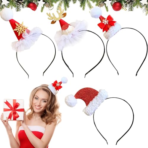 4 Stücke Weihnachts Kopfschmuck, Weihnachten Hut Haarreif Glitzer, Weihnachtsmütze Haarspange, Rentier Schneemann Haarband Weihnachtsmütze Kopfbedeckung für Kinder Erwachsene Weihnachtsmann Kostüm 4 Stücke Weihnachts Kopfschmuck, Weihnachten Hut Haarreif Glitzer, Weihnachtsmütze Haarspange, Rentier Schneemann Haarband Weihnachtsmütze Kopfbedeckung für Kinder Erwachsene Weihnachtsmann Kostüm von Seasboes