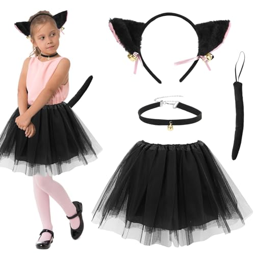 Seasboes Katzen Kostüm Mädchen Kinder, 4tlg Katzenkostüm Set Kinder, Kätzchenkostüm Katzen Cosplay, Tutu with Cat Ears, Glöckchen Halskette, Tail, Kitten Costume für Fasching Karneval Motto Party Seasboes Katzen Kostüm Mädchen Kinder, 4tlg Katzenkostüm Set Kinder, Kätzchenkostüm Katzen Cosplay, Tutu with Cat Ears, Glöckchen Halskette, Tail, Kitten Costume für Fasching Karneval Motto Party von Seasboes