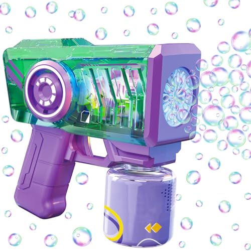 Seifenblasenpistole für Kinder, Automatische Seifenblasenpistole, Seifenblasenmaschine mit Seifenblasen Flüssigkeit 90 ml und LED Licht,Bubble Gun Machine für Sommer,Geburtstag,Hochzeit,Outdoor (Lila) von Seasboes