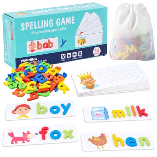 Buchstaben Lernen Holz, Montessori Buchstaben Lernen Lernspiele - Spielzeug ab 2 3 4 5 6 7 8 Jahren Jungen und Mädchen ABC-Lernspiele für Kleinkinder zum Buchstabieren Lernen, Lesen und Phonetik üben von Seasboes